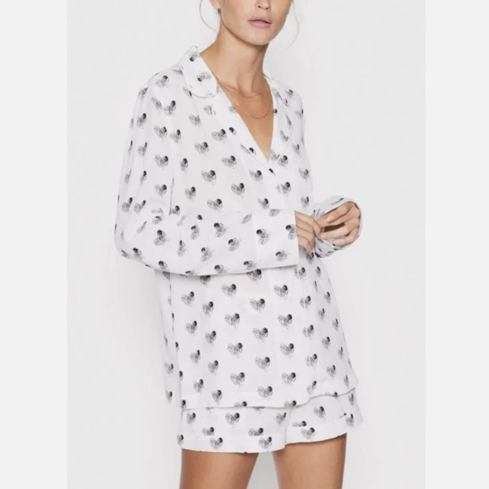 NWT Equipment Lillian Silk Pajama Set White & Black Heart Thumbprint XS,‎ M $388